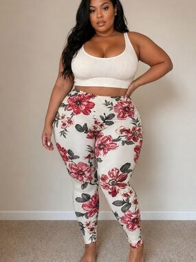 Curve 0XL Floral Leggings High Waist Stretch Bodycon Plus Size